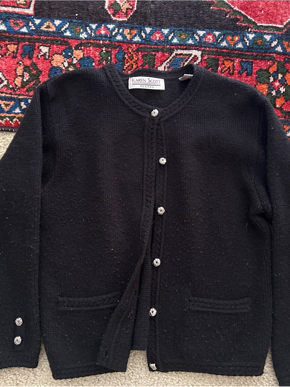 Karen Scott Black Men’s Cardigan with Decorative Buttons